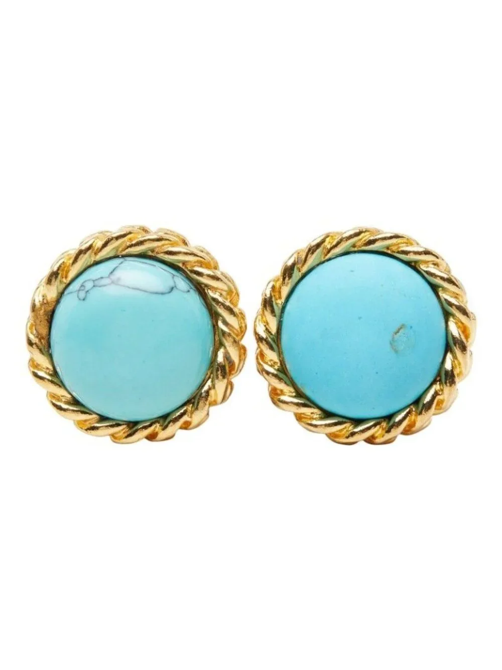 Chanel Vintage Round Earrings Blue Gold Plated